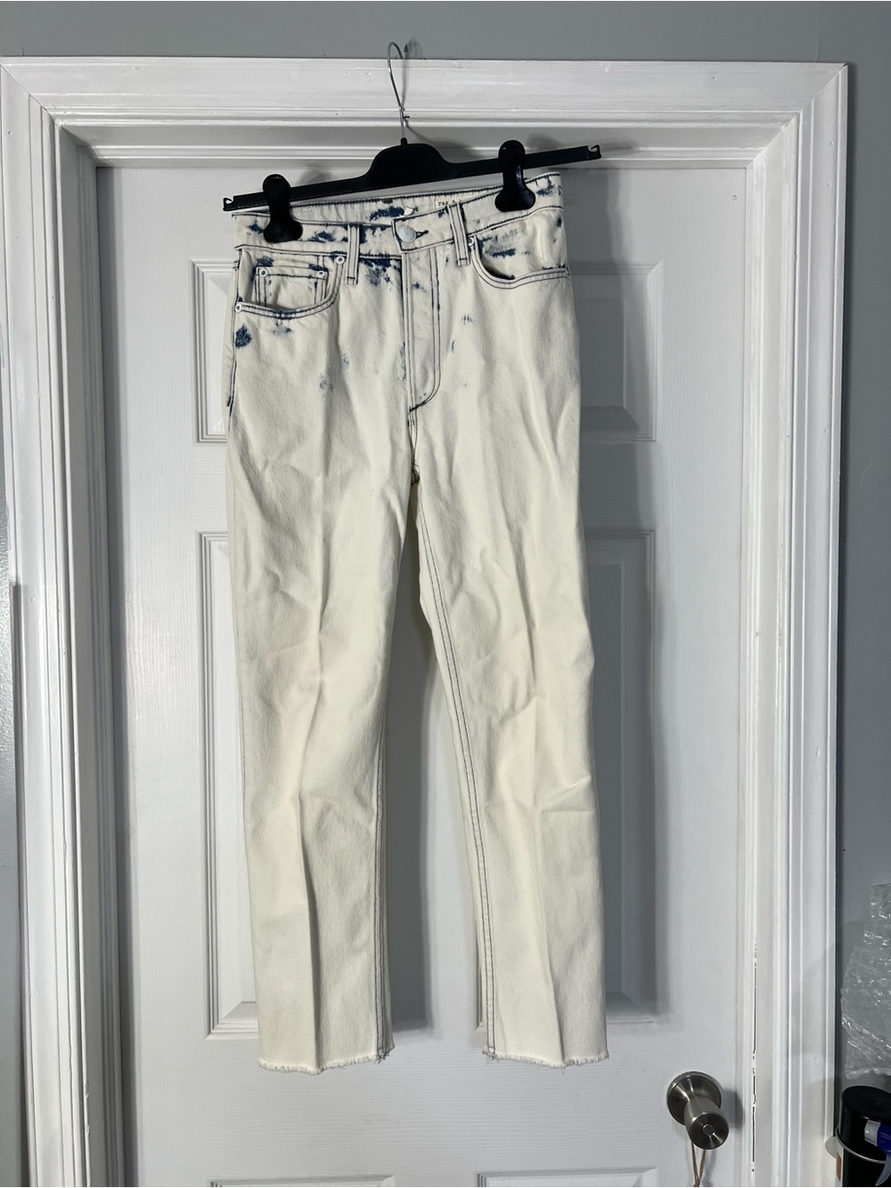 rag & bone White Straight-Leg Jeans with Blue-Dyed Accents